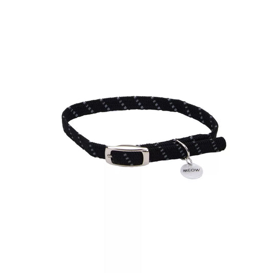 Coastal Elasta Cat 3/8in Wide 10in Reflective Safety Stretch Collar with Reflective Charm Black