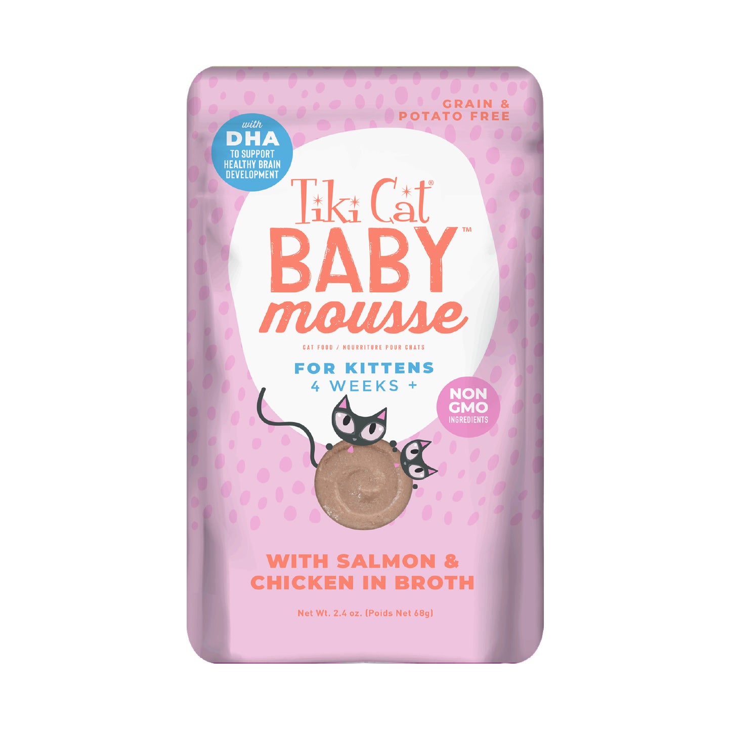 Tiki Cat Baby Mousse Wet Cat Food for Kittens, Salmon & Chicken, 2.4oz Pouch