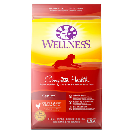 Wellness Complete Health Natural Dry Senior Dog Food Chicken & Barley 5lb Bag