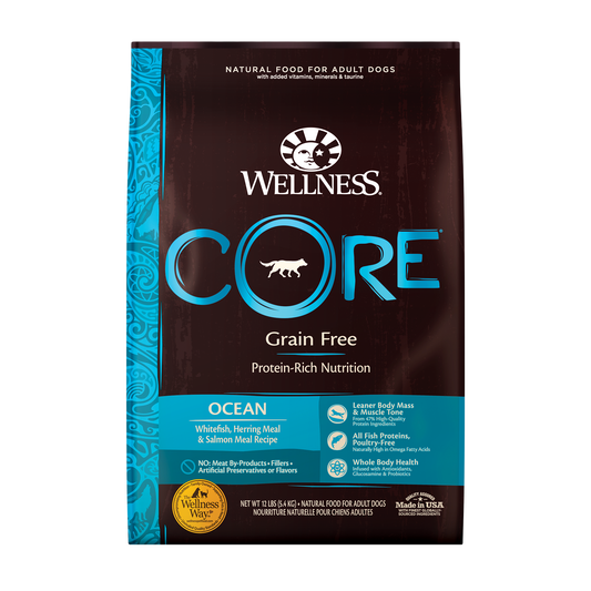 Wellness CORE Natural Grain Free Dry Dog Food Ocean Whitefish Herring & Salmon 12lb Bag