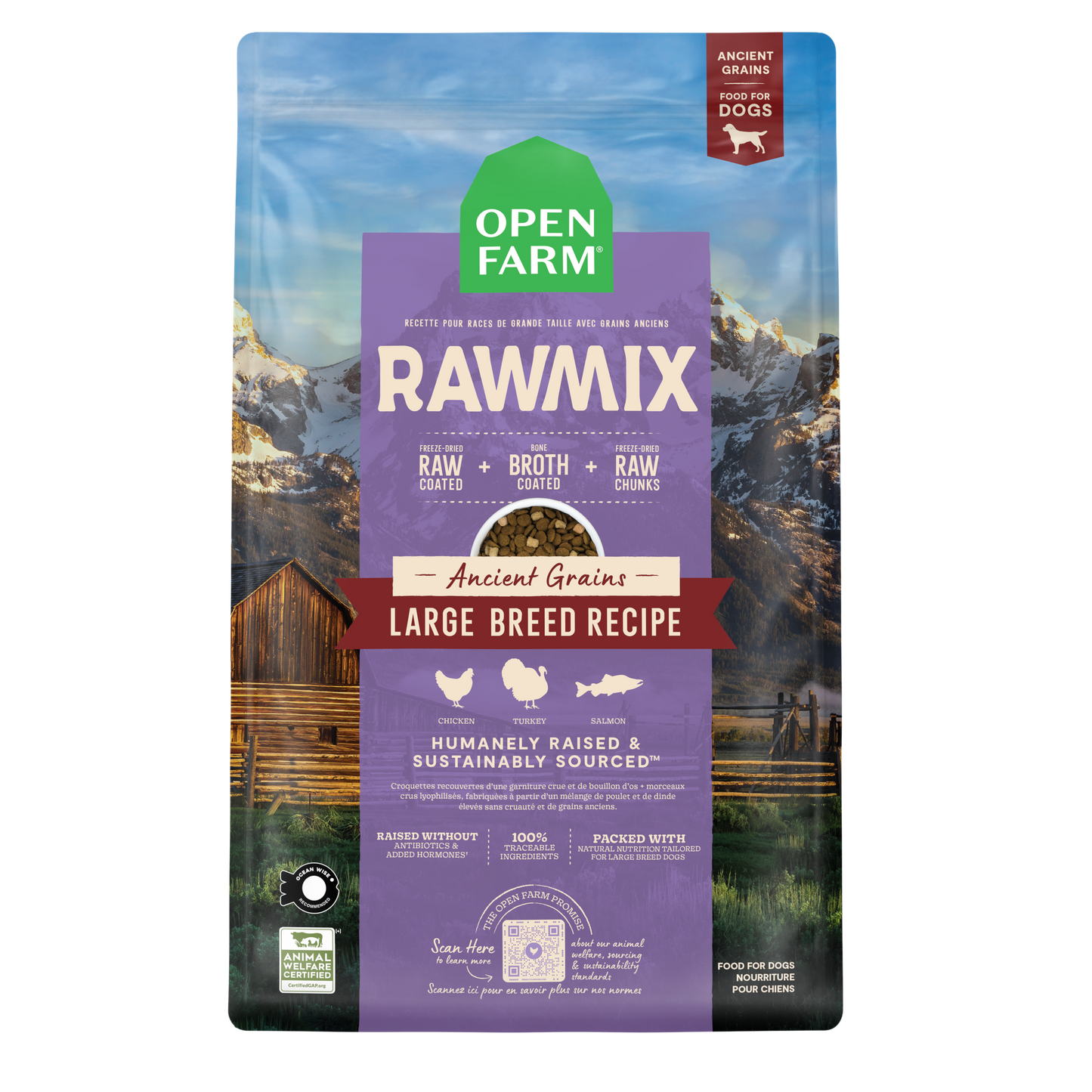 Open Farm Rawmix Large Breed With Ancient Grains Kibble For Dogs 20lb Bag