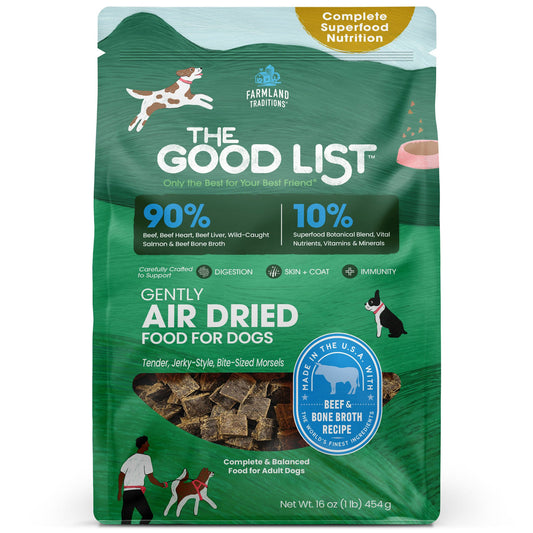 Farmland Traditions The Good List Gently Air Dried Dog Food Beef & Bone Broth 1lb