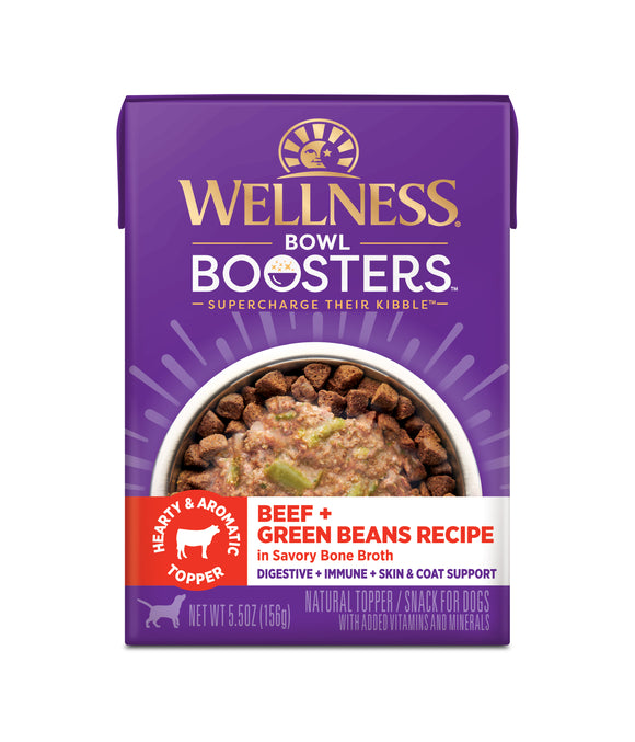 Wellness Bowl Boosters Hearty Toppers Beef & Green Beans Recipe in Savory Bone Broth Dog Food Toppers 5.5oz Pouch
