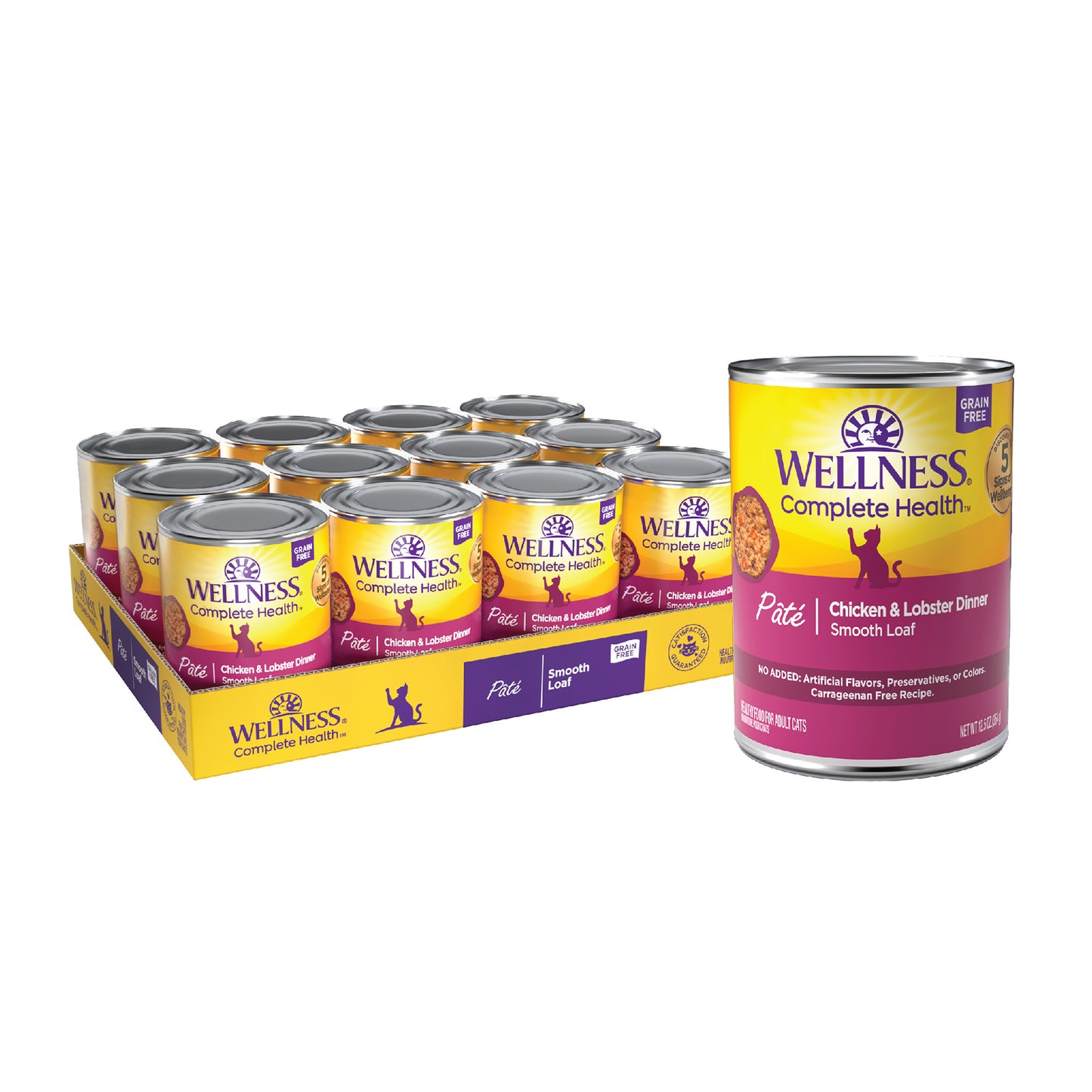 Wellness Complete Health Natural Grain Free Wet Canned Cat Food Chicken & Lobster Pate 12.5oz Can