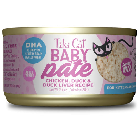 Tiki Cat Baby Pate, Wet Cat Food, Chicken, Duck & Duck Liver, 2.4 oz. Can