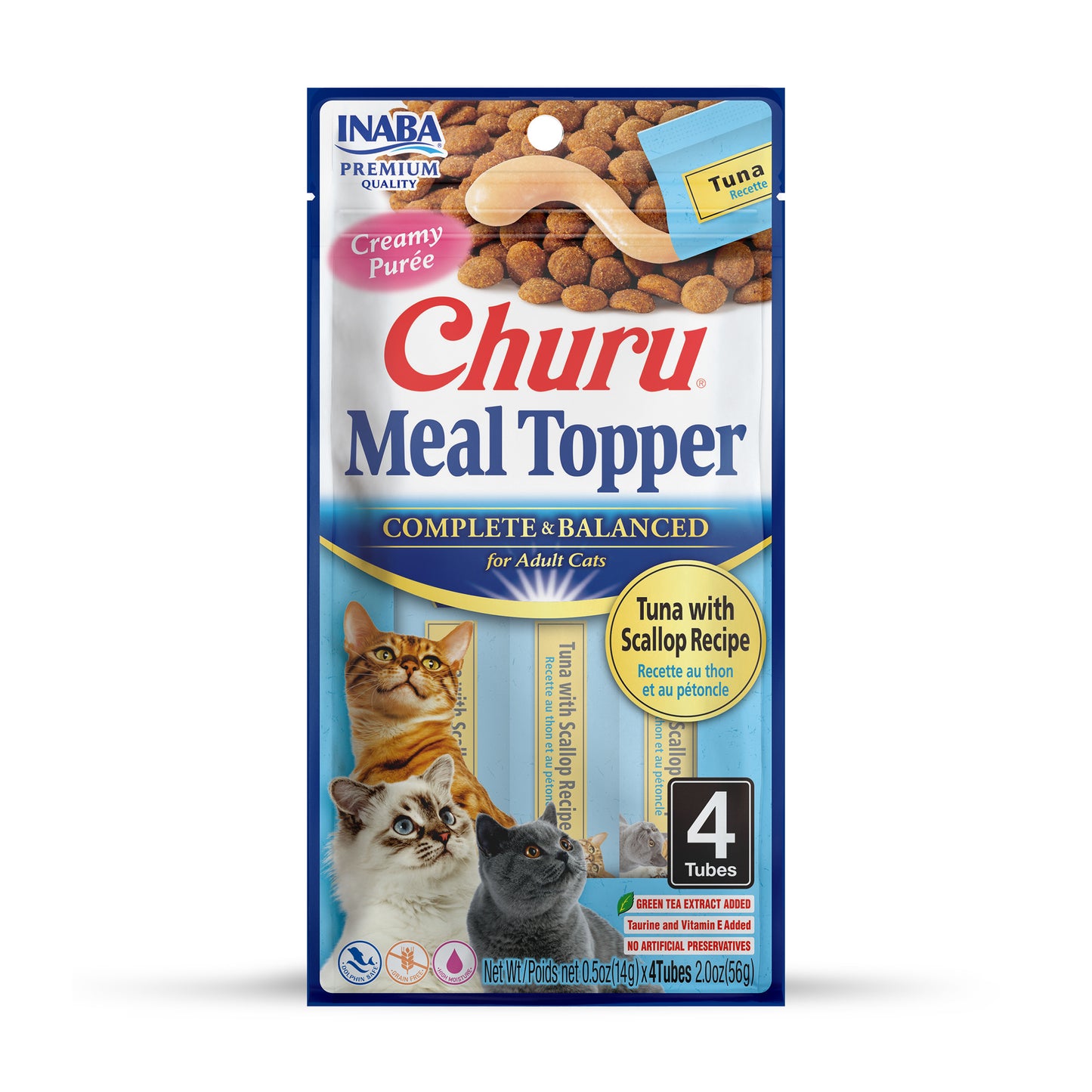 INABA Churu Purée Cat Food Topper, 0.5 Ounce Tube, 4 Tubes, Tuna with Scallop Recipe