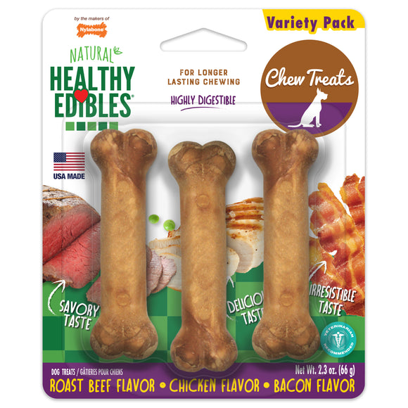 Nylabone Healthy Edibles Natural Long-Lasting Dog Chew Treats Variety Pack X-Small/Petite