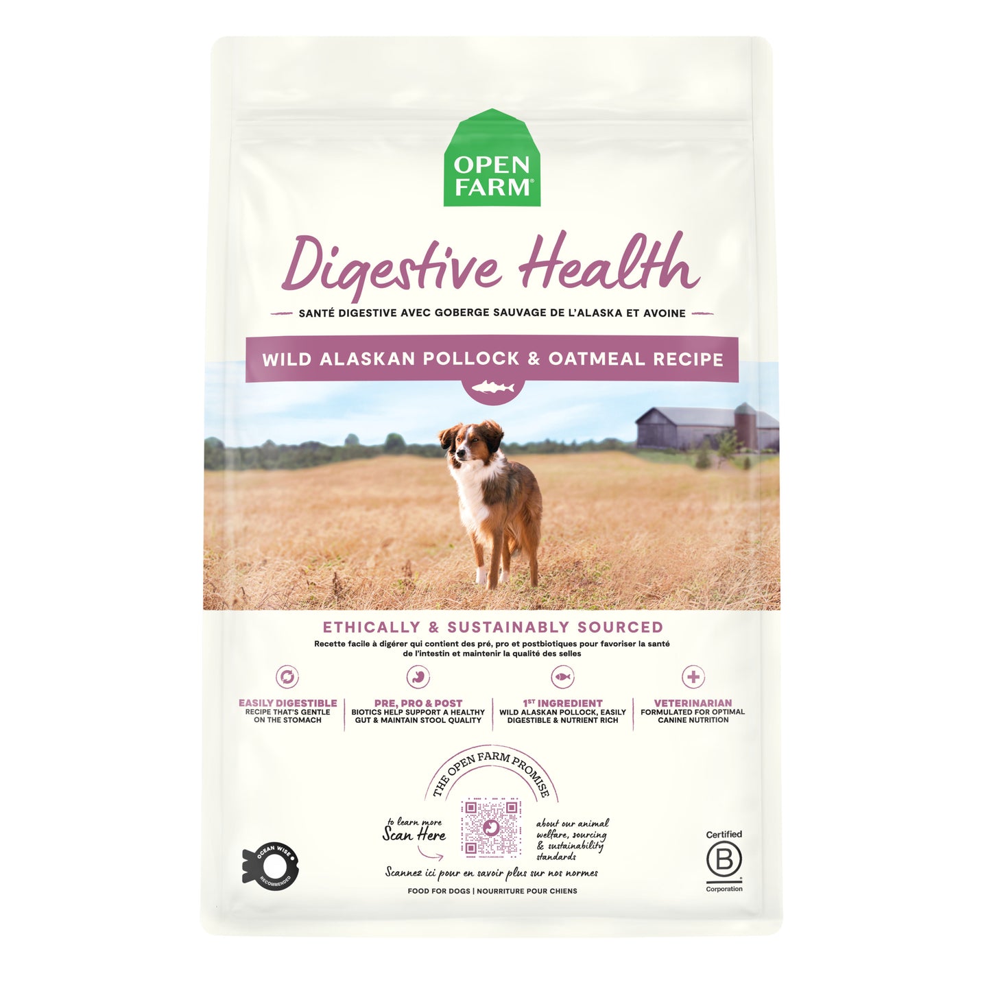 Open Farm Digestive Health, Wild Alaskan Pollock & Oatmeal Recipe Dry Dog Food 4 lb