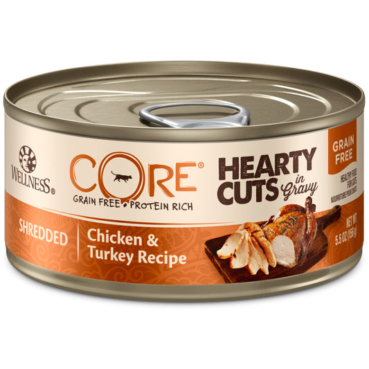 Wellness CORE Hearty Cuts Natural Grain Free Wet Canned Cat Food Chicken & Turkey 5.5oz Can