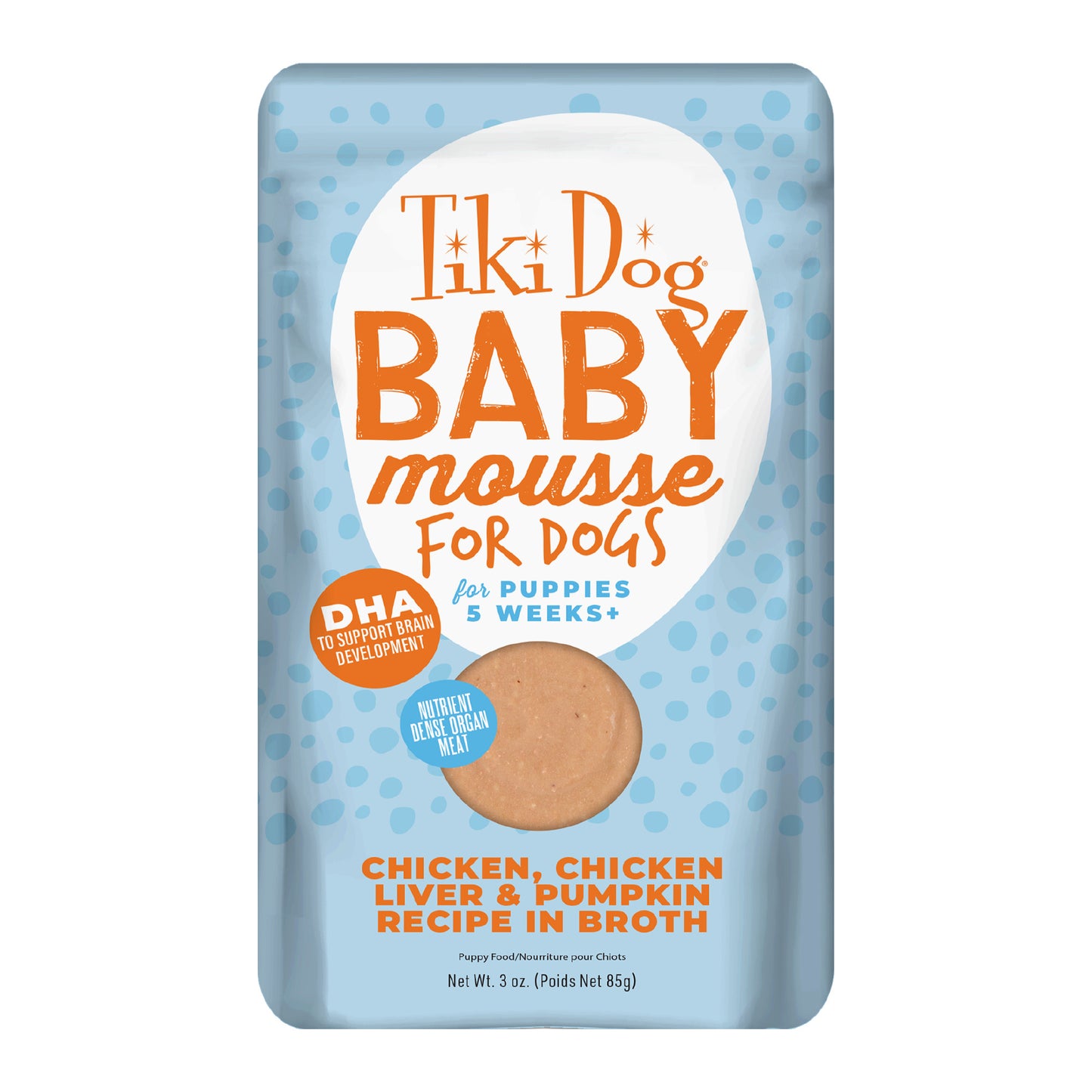 Tiki Dog Baby Mousse Wet Dog Food for Puppies, Chicken, 3oz Pouch