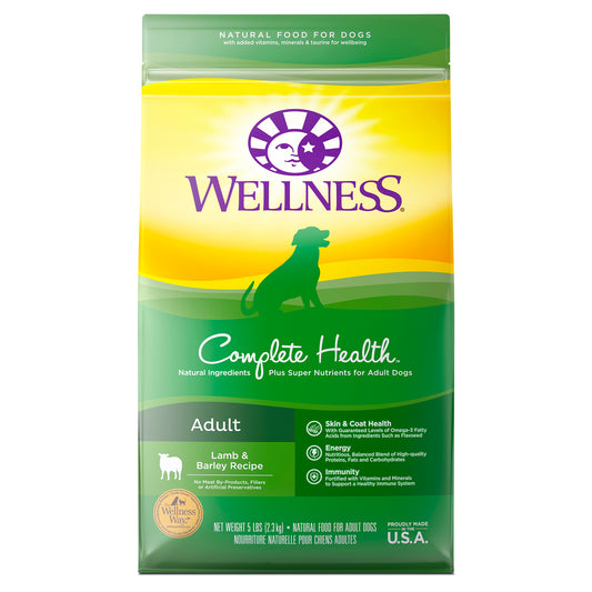 Wellness Complete Health Natural Dry Dog Food Lamb & Barley 5lb Bag