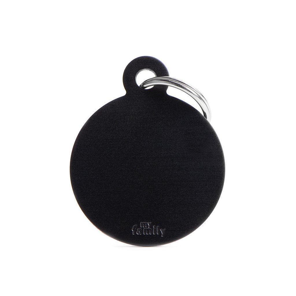 My Family ID Basic Big Aluminum Black Circle ID Tag