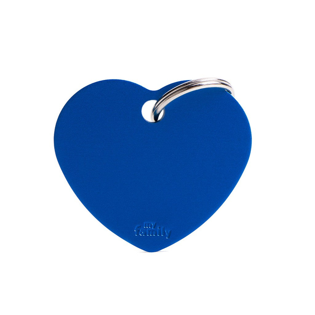 My Family ID Basic Big Aluminum Blue Heart ID Tag