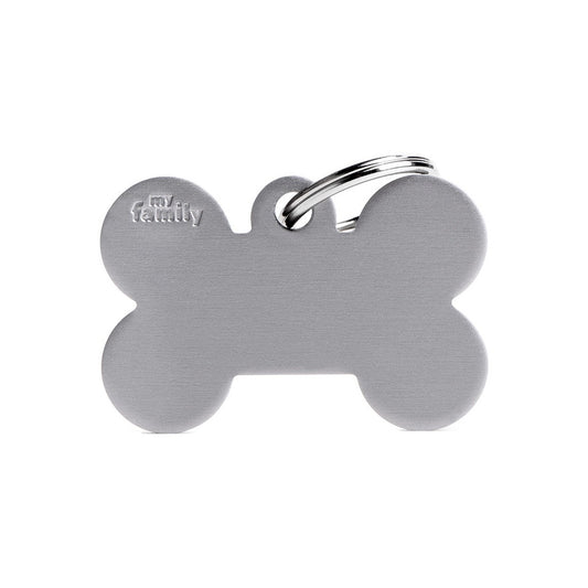 My Family ID Basic Big Aluminum Gray Bone ID Tag
