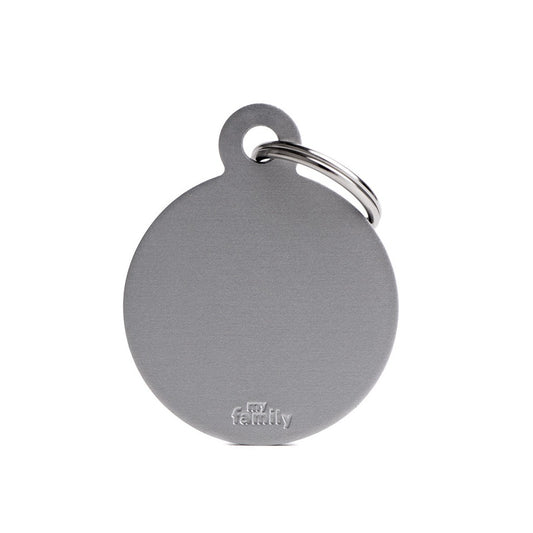 My Family ID Basic Big Aluminum Gray Circle ID Tag