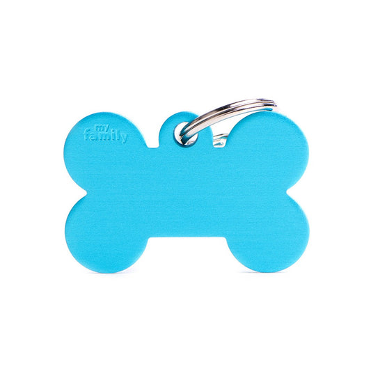 My Family ID Basic Big Aluminum Light Blue Bone ID Tag