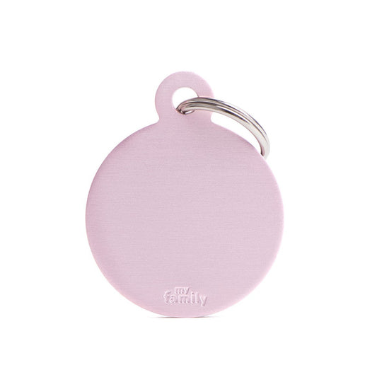 My Family ID Basic Big Aluminum Pink Circle ID Tag