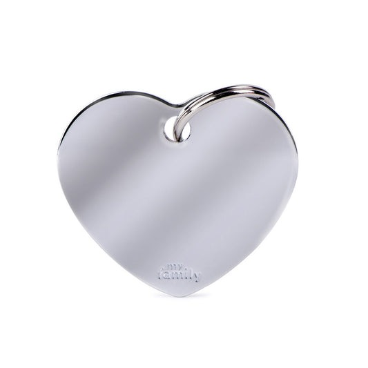 My Family ID Basic Big Heart ID Tag in Chrome-Plated Brass