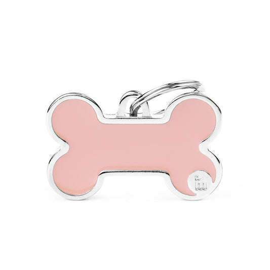 My Family ID Basic Handmade Big Pink Bone ID Tag