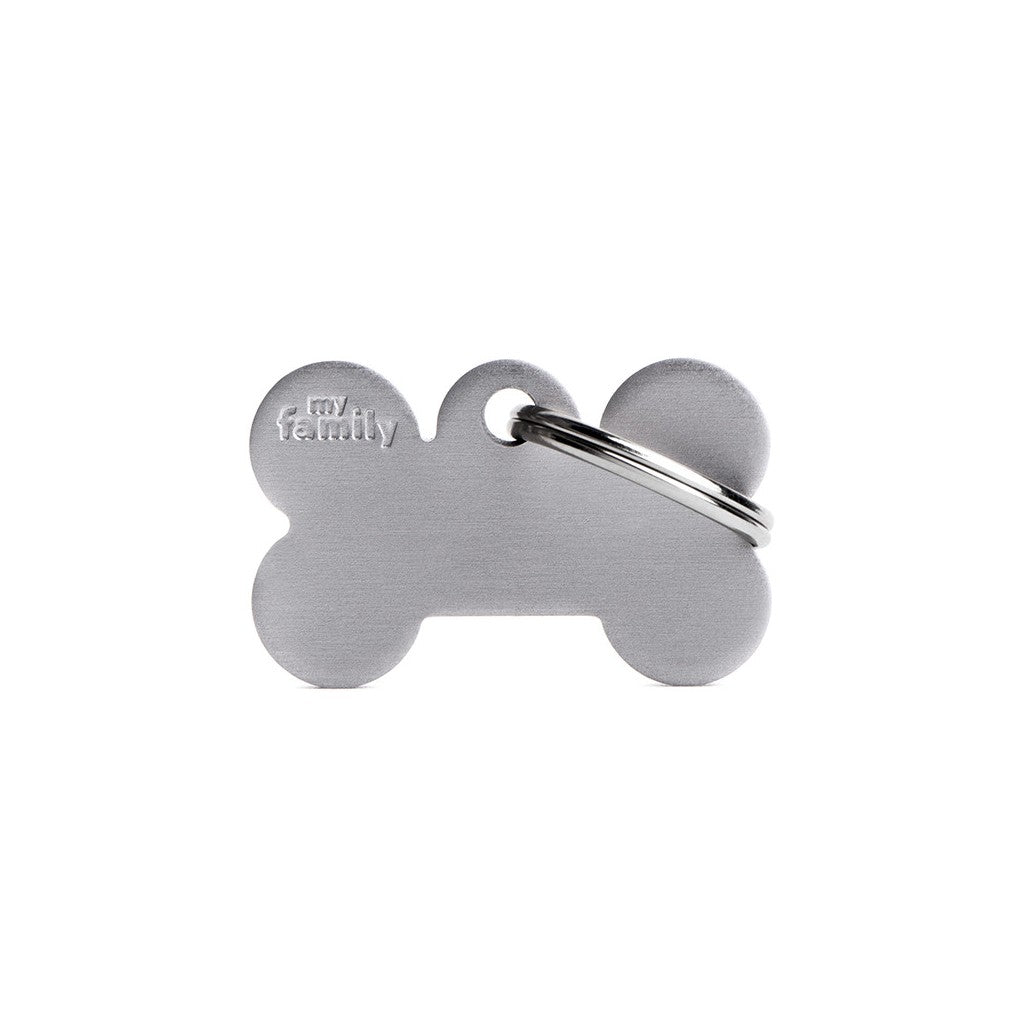 My Family ID Basic Small Aluminum Gray Bone ID Tag