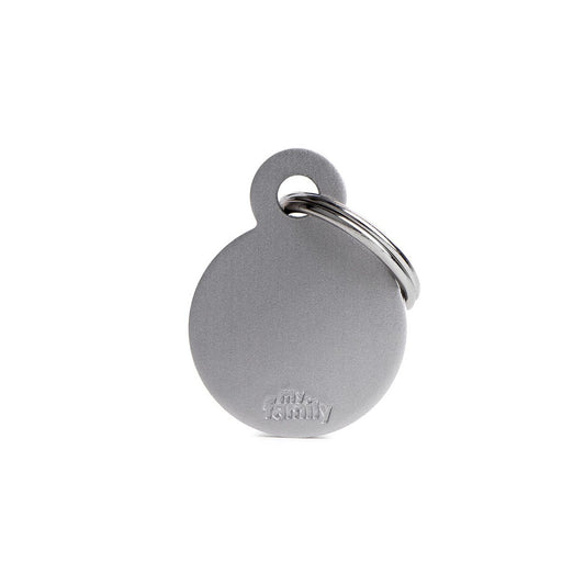My Family ID Basic Small Aluminum Gray Circle ID Tag
