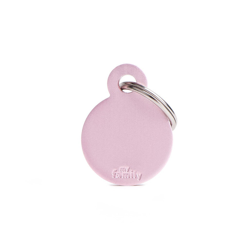 My Family ID Basic Small Aluminum Pink Circle ID Tag