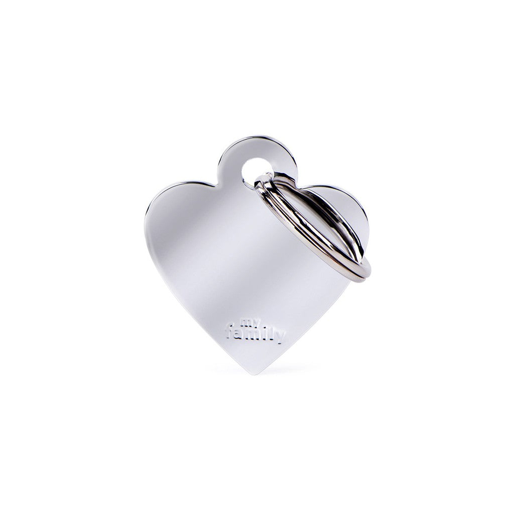 My Family ID Basic Small Heart ID Tag in Chrome-Plated Brass
