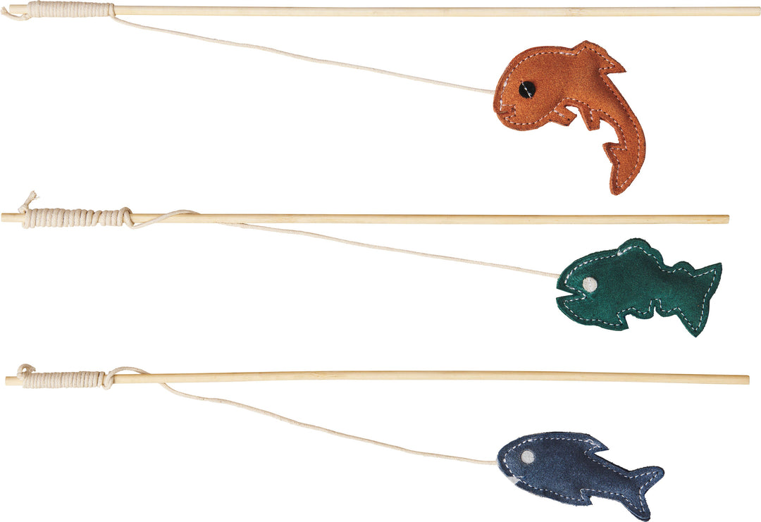 Spot Ethical Pet Dura-Fused Leather Fish Wand Cat Toy Assorted 12 in Single