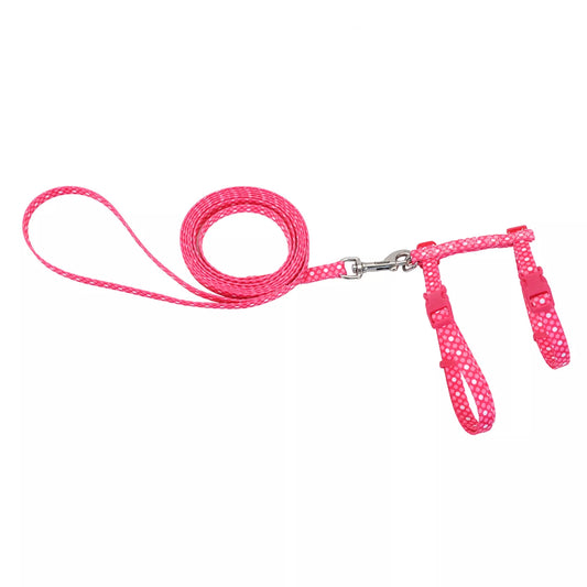 Coastal Figure "H" Fashion 3/8in Wide 10-18in Adjustable Cat Harness and Leash Combo Pink Dots