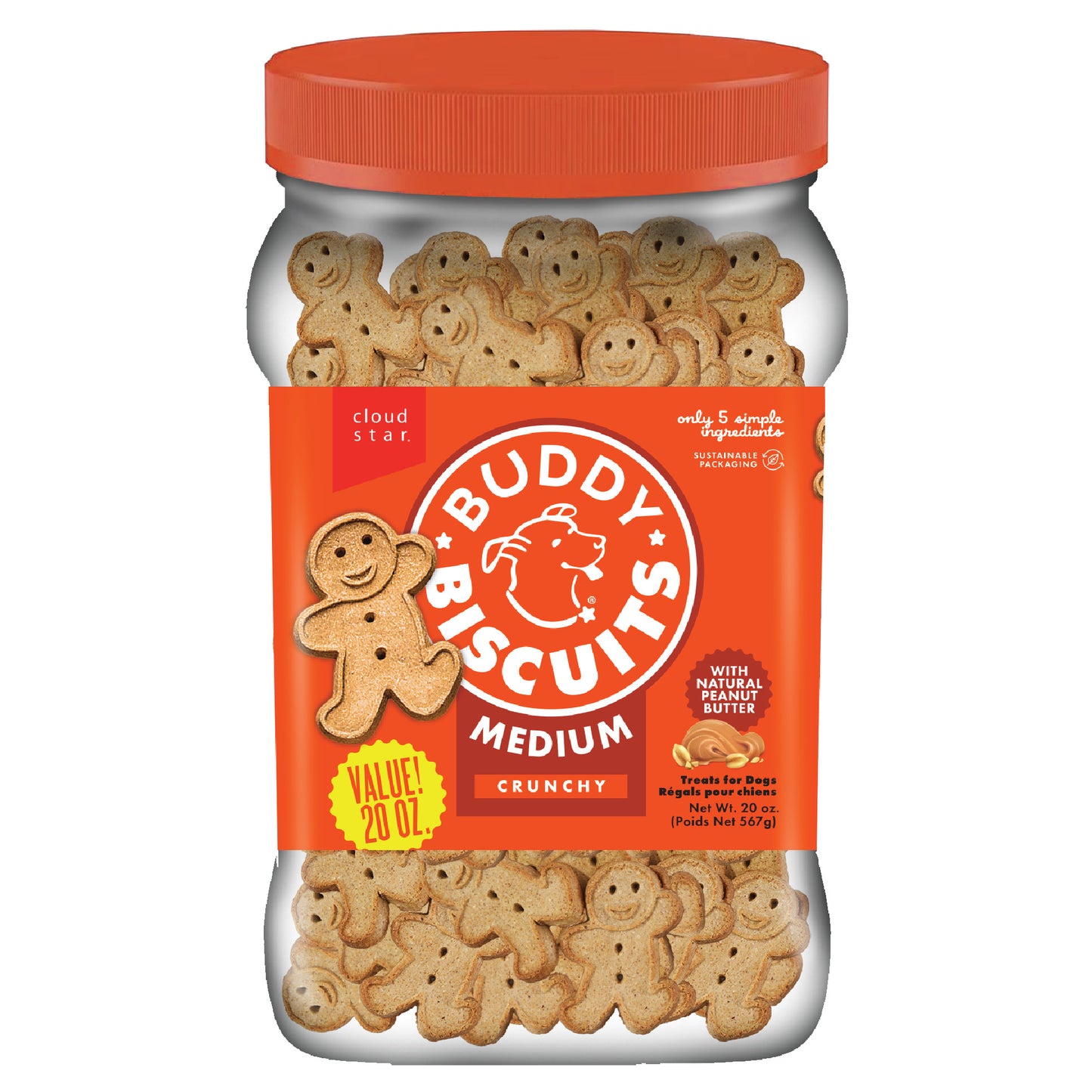 Cloud Star Buddy Biscuits Crunchy Medium Dog Treats Peanut Butter 20oz Jar