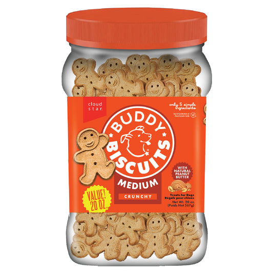 Cloud Star Buddy Biscuits Crunchy Medium Dog Treats Peanut Butter 20oz Jar