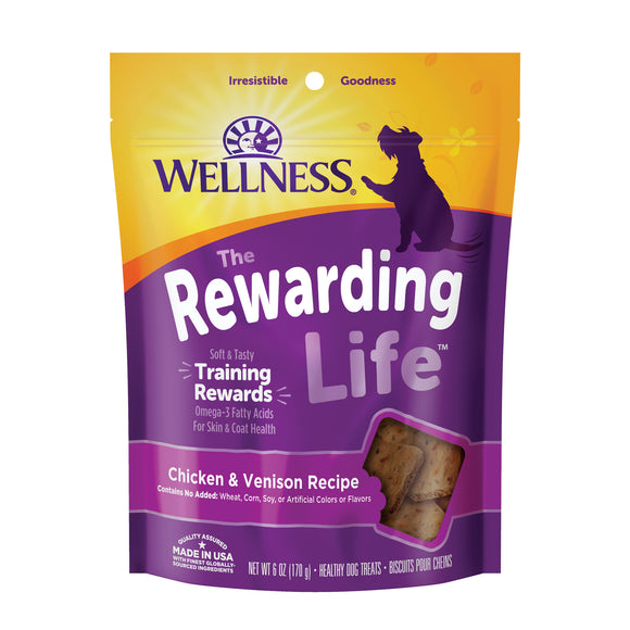 Wellness Rewarding Life Soft & Chewy Dog Treats Grain Free Chicken & Venison 6oz Bag