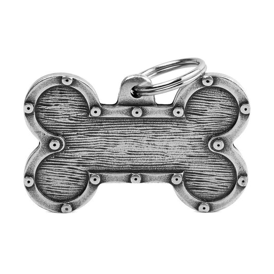My Family ID Bronx XL Futuristic Bone ID Tag in Antique Silver