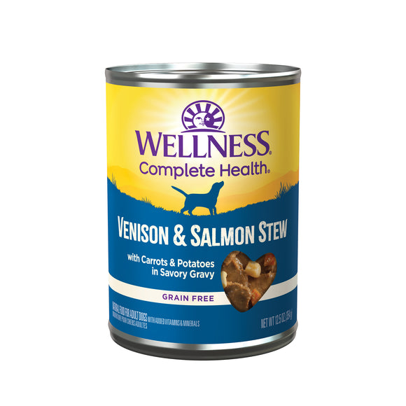 Wellness Thick & Chunky Natural Grain Free Canned Dog Food Venison & Salmon Stew 12.5oz Can