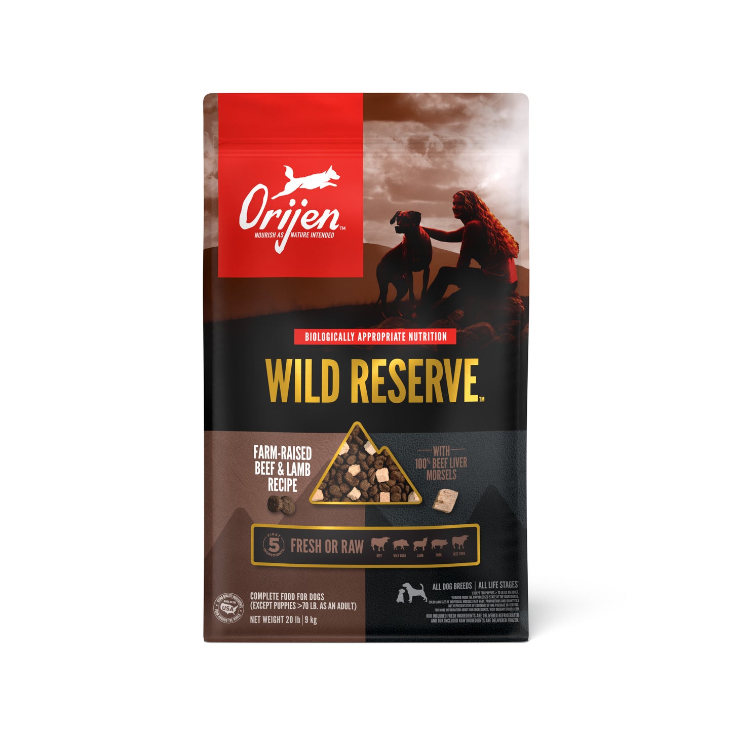Orijen Grain Free Dry Dog Food Wild Reserve Farm-Raised Beef & Lamb Recipe 20lb