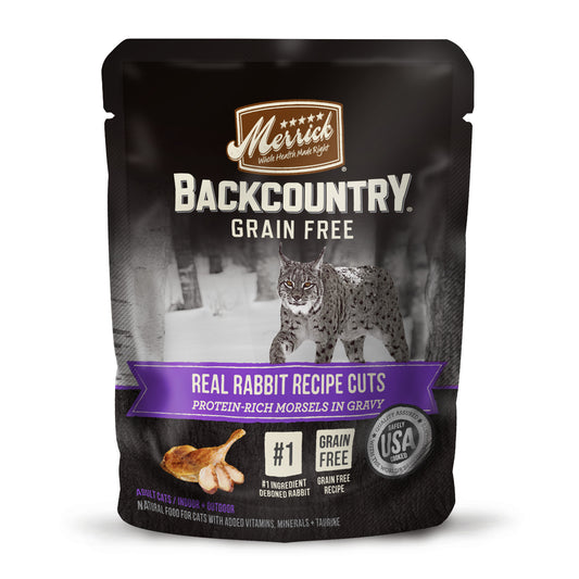 Merrick Backcountry Grain Free Wet Cat Food, Rabbit Recipe Cuts With Gravy 3oz pouch