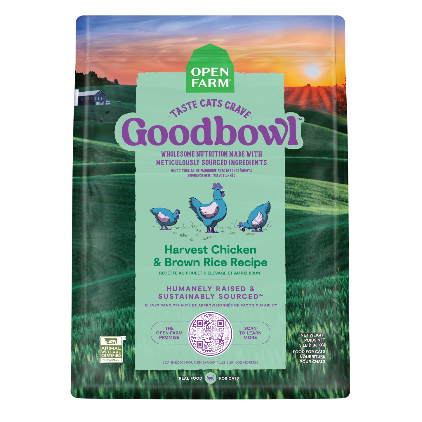 Open Farm Goodbowl Harvest Chicken & Brown Rice Recipe For Cats 3lb Bag