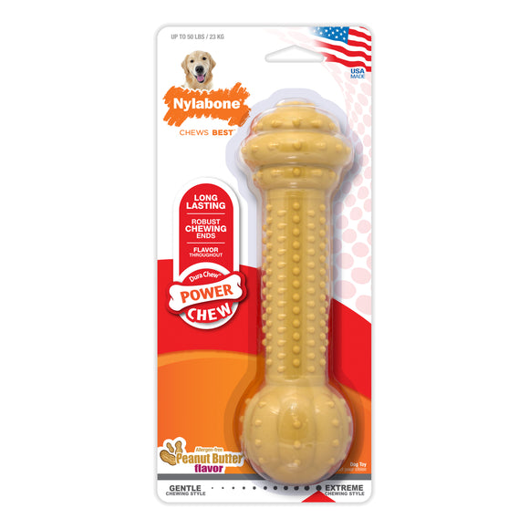 Nylabone Barbell Power Chew Durable Dog Toy Peanut Butter Large/Giant