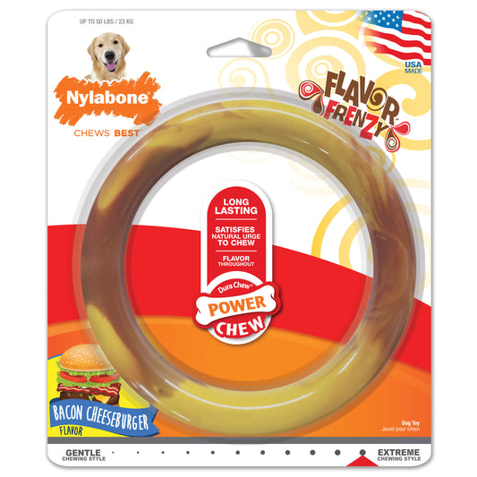 Nylabone Power Chew Flavor Frenzy Ring Dog Chew Toy Bacon Cheeseburger Large/Giant
