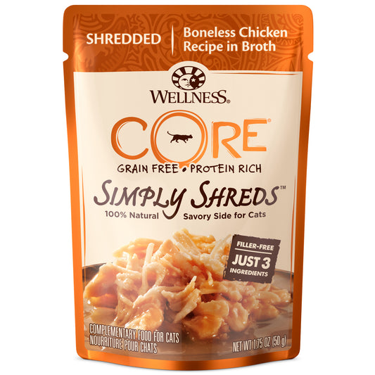 Wellness CORE Simply Shreds Natural Grain Free Wet Cat Food Mixer Or Topper, Shredded Chicken Broth in Broth, 1.75oz