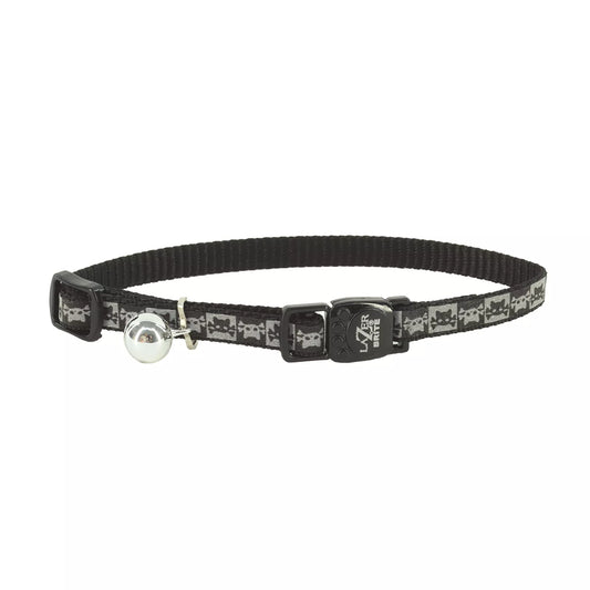 Coastal Lazer Bright 3/8in Wide 8-12In Reflective Breakaway Cat Collar Black Skull and Crossbones