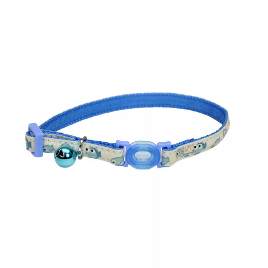 Coastal Safe Cat 3/8in Wide 8-12in Glow in the Dark Breakaway Collar Glowing Blue Fish