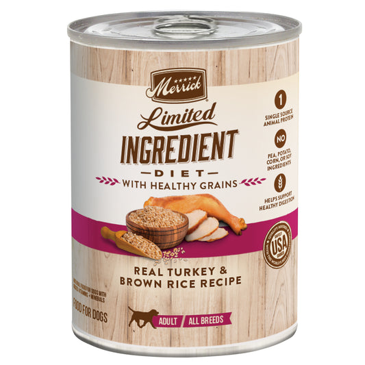 Merrick Limited Ingredient Diet Premium With Healthy Grains Natural Canned Wet Dog Food Turkey And Brown Rice 12.7oz