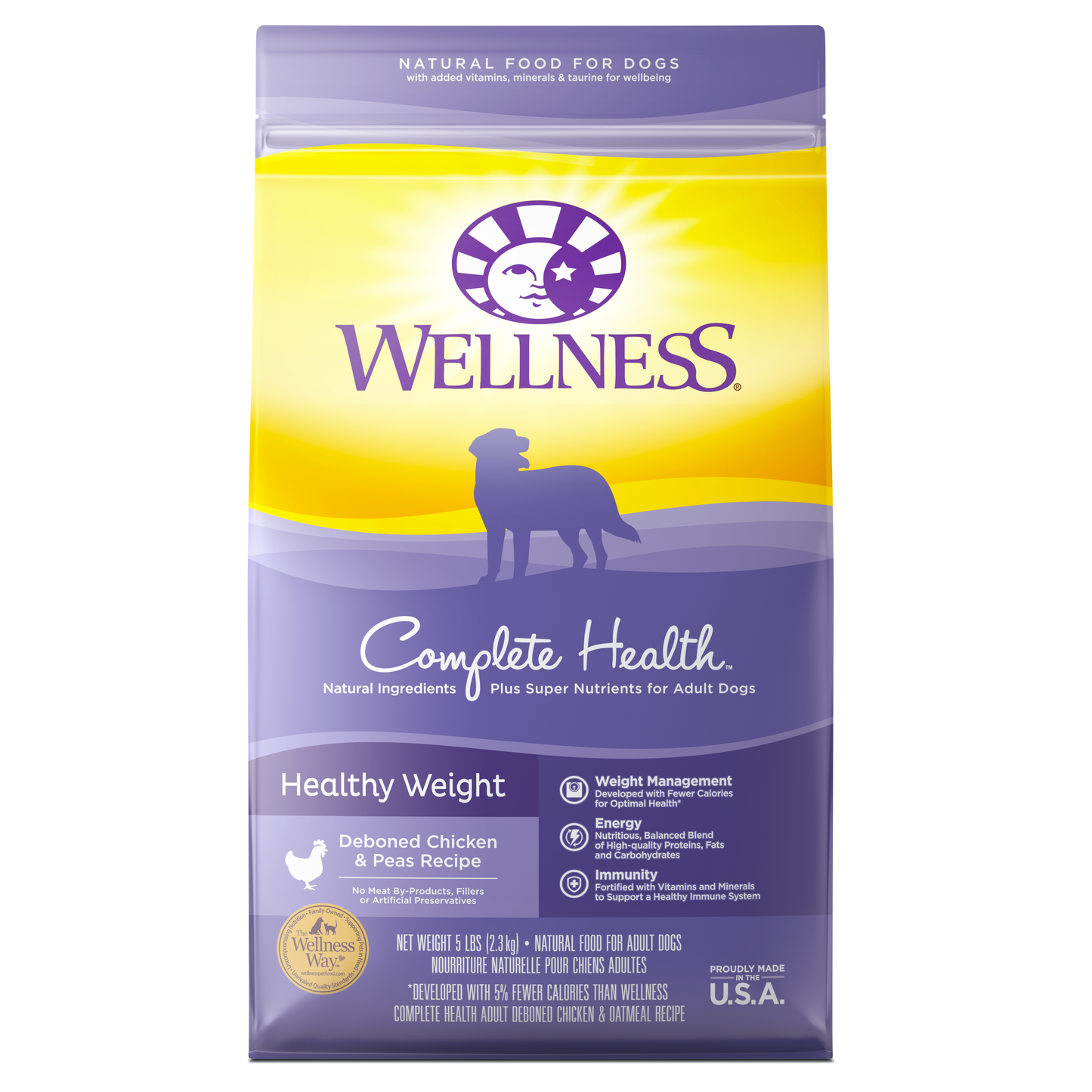 Wellness Complete Health Natural Dry Healthy Weight Dog Food Chicken & Peas 5lb Bag