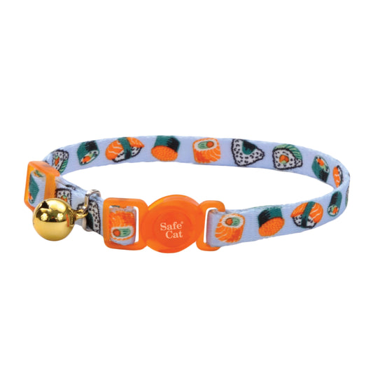 Safe Cat Fashion Adjustable Breakaway Collar, Sushi on Blue, 3/8in x 8-12in