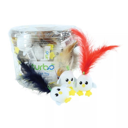 Coastal Turbo Cat Toy with Teaser Loop Assorted Single Chicken Egg with Feathers