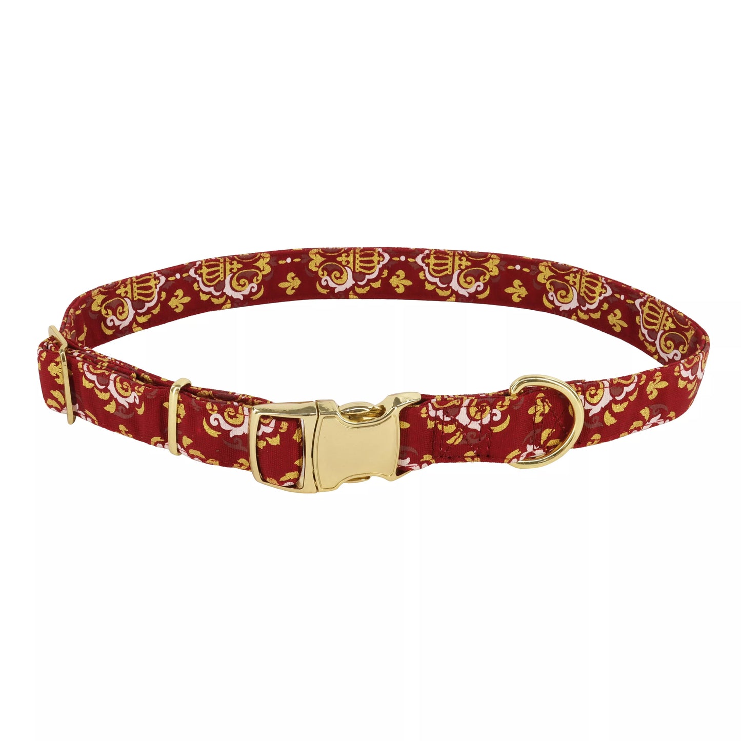 Coastal Accent Metallic 5/8in Wide 12-18in Adjustable Dog Collar Burgandy Crowns