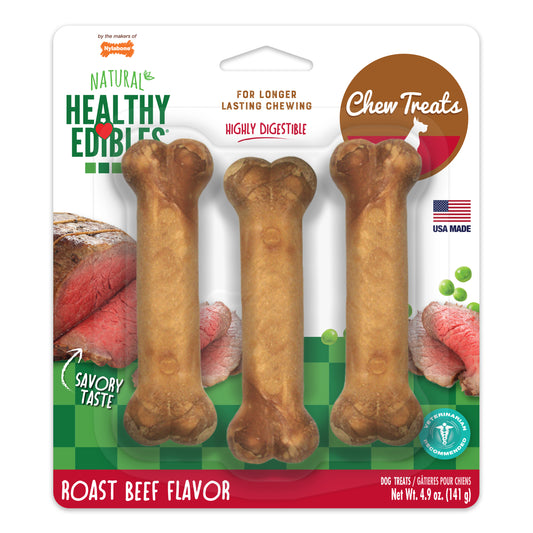 Nylabone Healthy Edibles All-Natural Long Lasting Roast Beef Dog Chew Treats Small/Regular