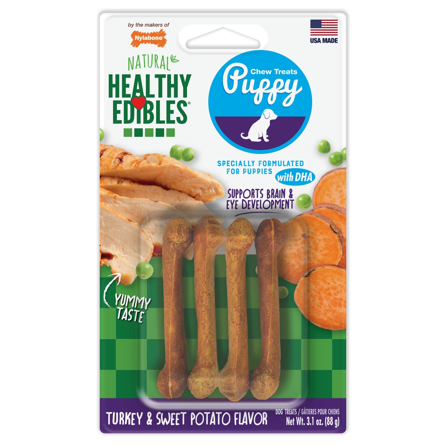 Nylabone Healthy Edibles Puppy Turkey & Sweet Potato Dog Chew Treats X-Small/Petite