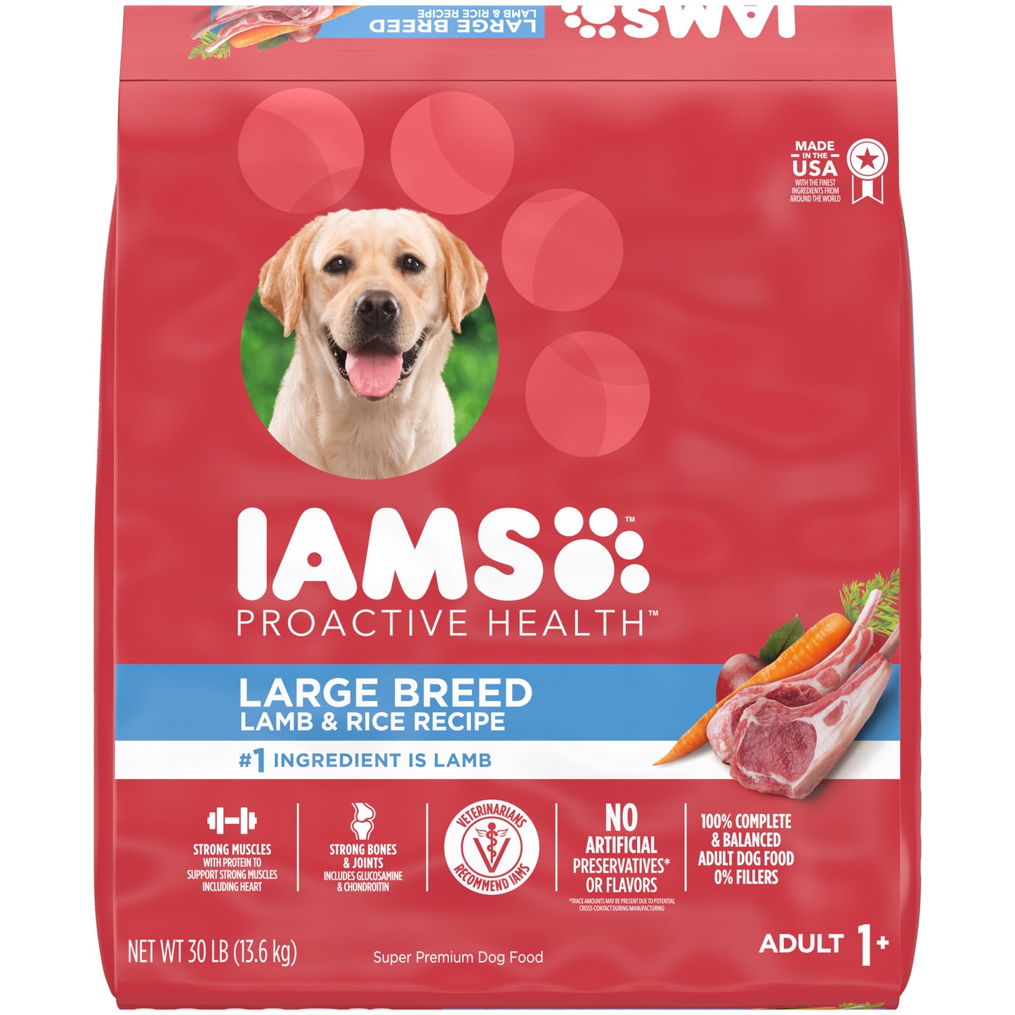 IAMS PROACTIVE HEALTH Large Breed Adult Dry Dog Food Lamb & Rice Recipe, 30 lb
